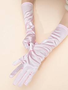 1 Pair Solid Color Minimalist Mid-Length Party Gloves - Pink-102 - View 3