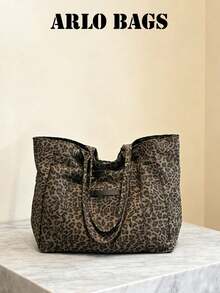 This Vintage Leopard Print Handbag Is Made Of Durable Fabric. With A Distressed Leopard Print Pattern And Spacious Interior, It's Perfect For Students, Office Workers, Commuters, Shopping And Short Trips. It's A Versatile Piece That Easily Creates A Vintage Casual Fashion Sense. - Coffee - View 2