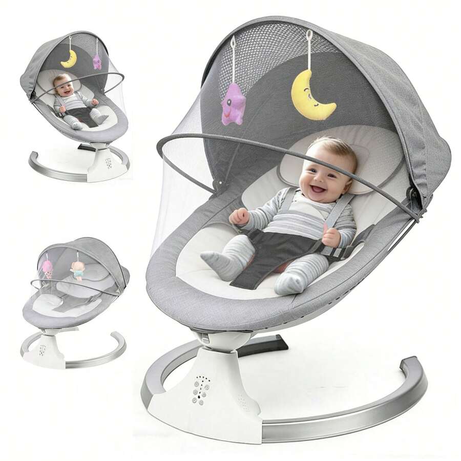 Columpio Eléctrico para Bebé Multifuncional, Mecedora Eléctrica con Control Remoto, Bluetooth y Música, Silla Mecedora para Dormir Recién Nacidos - Gris - Ver 1