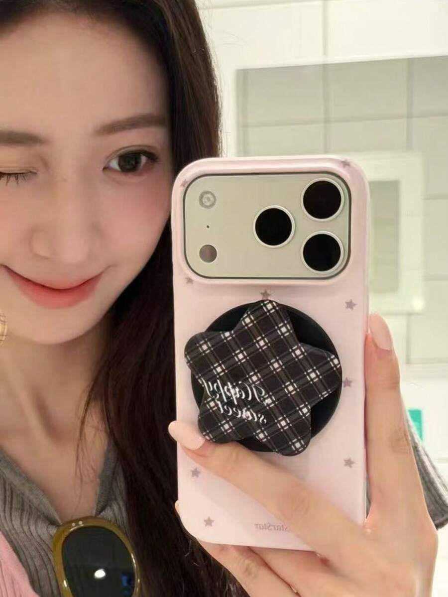 極簡 Ins 風格格子星星磁吸手機支架，適用於 Apple 17 Pro Max 手機殼 17 女款新款 16 高級 15 薄膜硬殼 17 Pro 防摔 16 Pro 保護殼 18 小眾 18 Pro Max - 粉色 - 查看 1