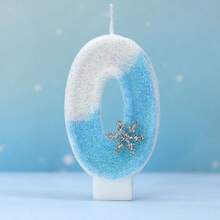 1pc Digital Candle 0-9 Sky Blue Snowflake Glitter Birthday Candle, Suitable For Birthday Parties, Holiday Parties, Themed Parties - Sky Blue - View 2