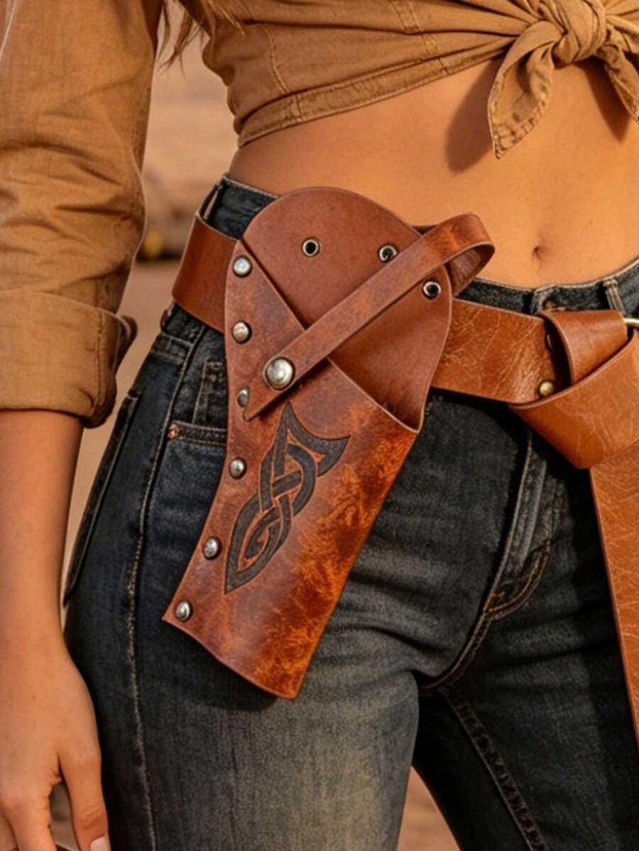 1 PC Vintage Western PU Leather Waist Bag - PU Utility Holster For Cosplay, LARP, Cowboy Costume, Desert Adventure Accessory Halloween - ZSJ - View 1
