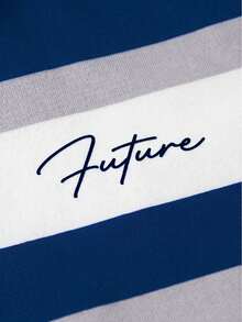 男童经典复古撞色条纹短袖polo衫，休闲日常穿着，春夏款 - 藍色 - 查看 4