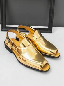2026 Summer New Men's Peep-Toe Sandals, Slip-On Loafers, Casual Solid Color Comfortable Retro Low-Top Shoes, Suitable For Hosts, Graduation, Weddings - Gold - View 2