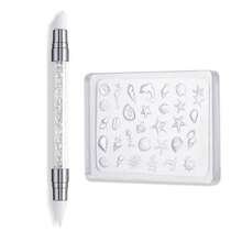 Moules à ongles en silicone thème océan, moules pour art des ongles 3D coquillages, étoiles de mer, dauphins. Modèles de gravure thème plage pour charms à ongles en gel 3D, outils de décoration manucure pour ongles d'été DIY pour femmes avec stylo de gravure en silicone - Transparent - Voir 13