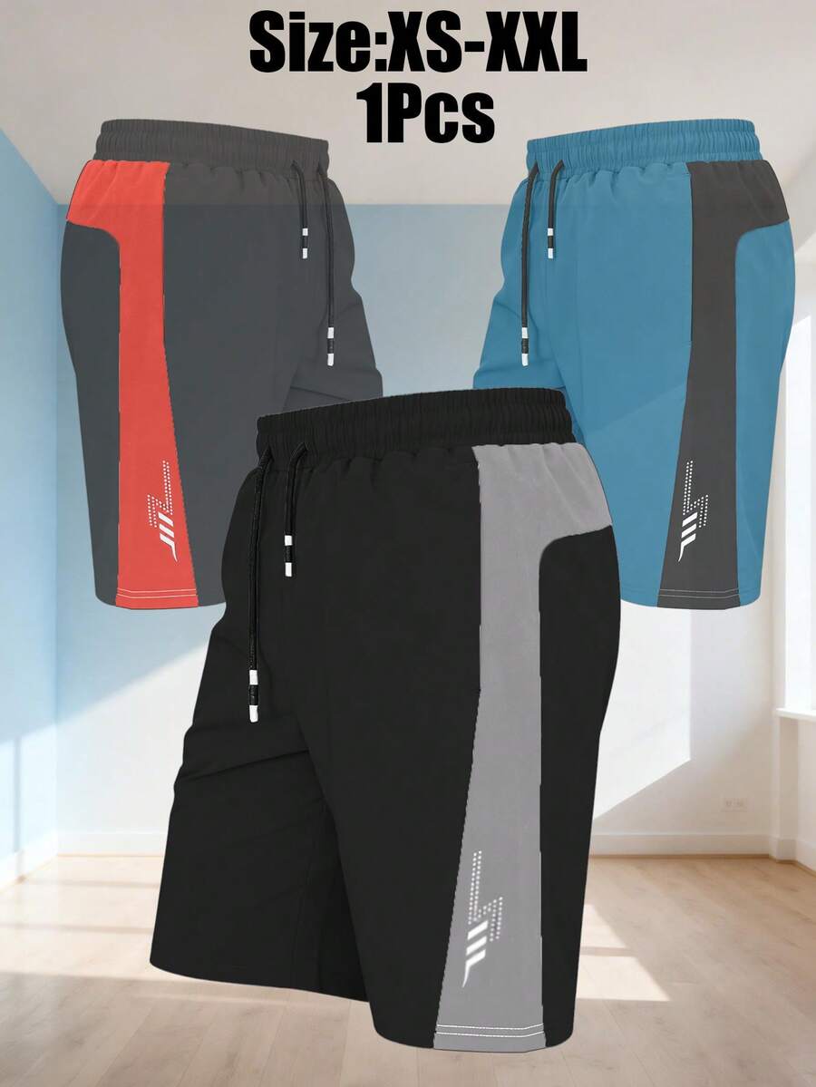 Best-Selling Men's Sports Shorts, Elastic Drawstring Colorblock Athletic Shorts, Quick-Dry Breathable Fitness Shorts, Suitable For Running And Gym - Black - View 1