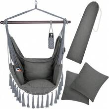 Hängesessel bis 150kg Belastbar mit Flaschenhalter Boho Stil Wetterfest Garten 360° Drehbar Anthrazit Hängestuhl Indoor & Outdoor Kissen170x100x150cm - Anthrazit - Übersicht 1