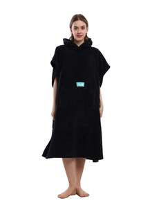 Absorbent Surfing Cloak, Unisex, Quick-Dry Towel Changing Cloak With Hood, Adult Size, Beach Surfing Swimming Robe - Black - View 3