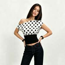 Women's Polka Dots Asymmetrical Tops Going Out Y2k Crop Tops - White - View 2