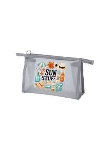 網格化妝包，印有化妝面具圖案，帶有「Sun Items」字母設計，夏季防曬收納包，多功能化妝包，便攜收納包，化妝包，護膚包，旅行必需品，宿舍用品，浴室收納，珠寶收納，唇油和化妝品收納包，學校用品包，化妝包假期必需品，化妝品收納，婚禮新娘禮物，母親節禮物，生日禮物，給朋友和老師的禮物 - 彩色 - 查看 13