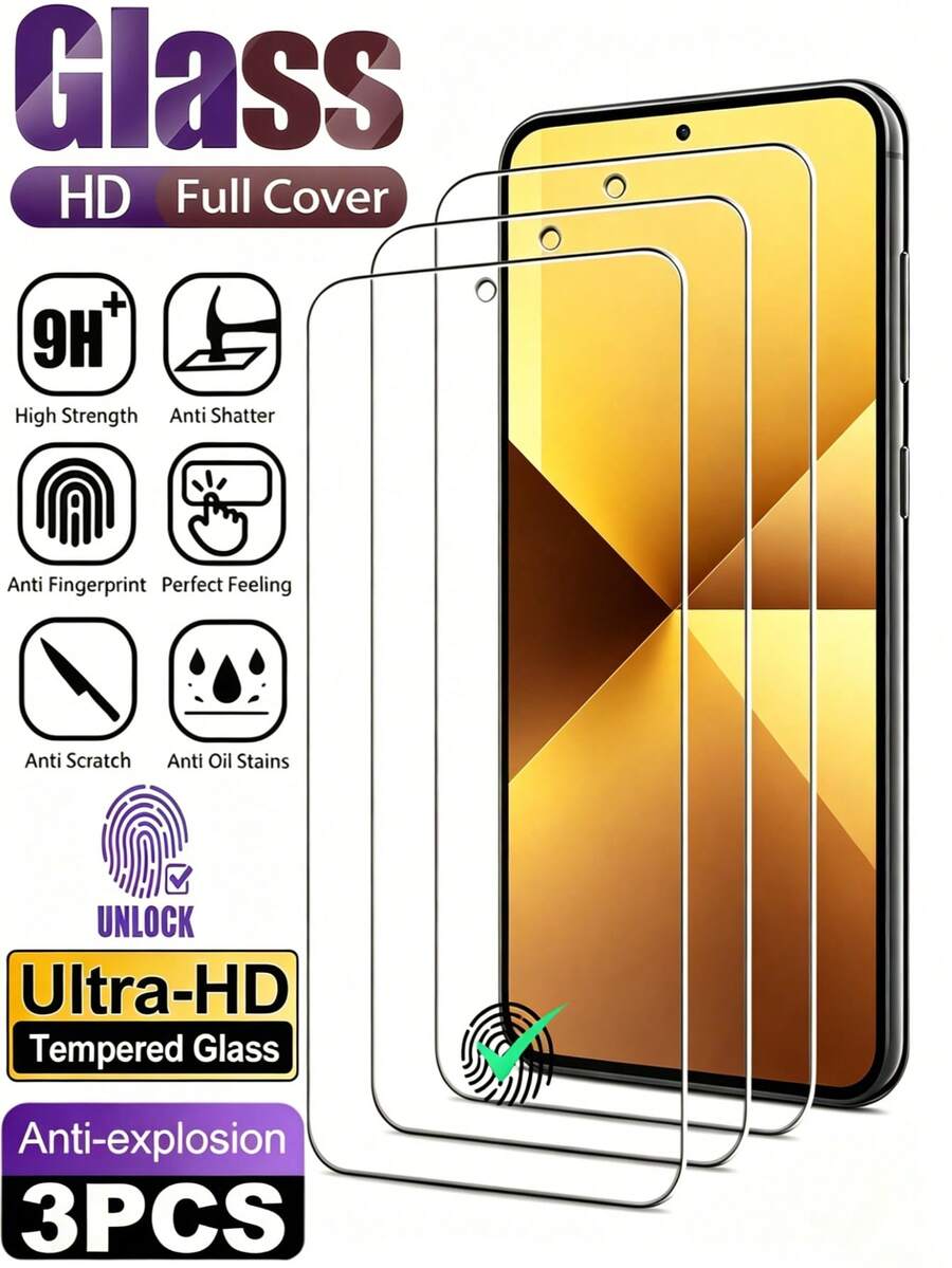 3片超高清鋼化玻璃膜 全螢幕手機螢幕保護貼 適用於Honor 9H硬度 防爆耐刮 無氣泡 順滑防油層 自動吸附 簡易安裝 保護膜 支援指紋辨識 [國際版，非本地版]