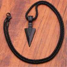 1pc Vintage Spearhead Arrow Pendant Necklace, Retro Textured Chain, Punk Unisex Street Style Jewelry For Men & Women - Black - View 2