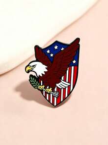 1pc Bold Bald Eagle Shield-Shaped Brooch, Versatile Decoration For Suit Jackets And Backpacks, Super Cool Niche High-End Accessory For Holiday Gifts - Multicolor - View 1