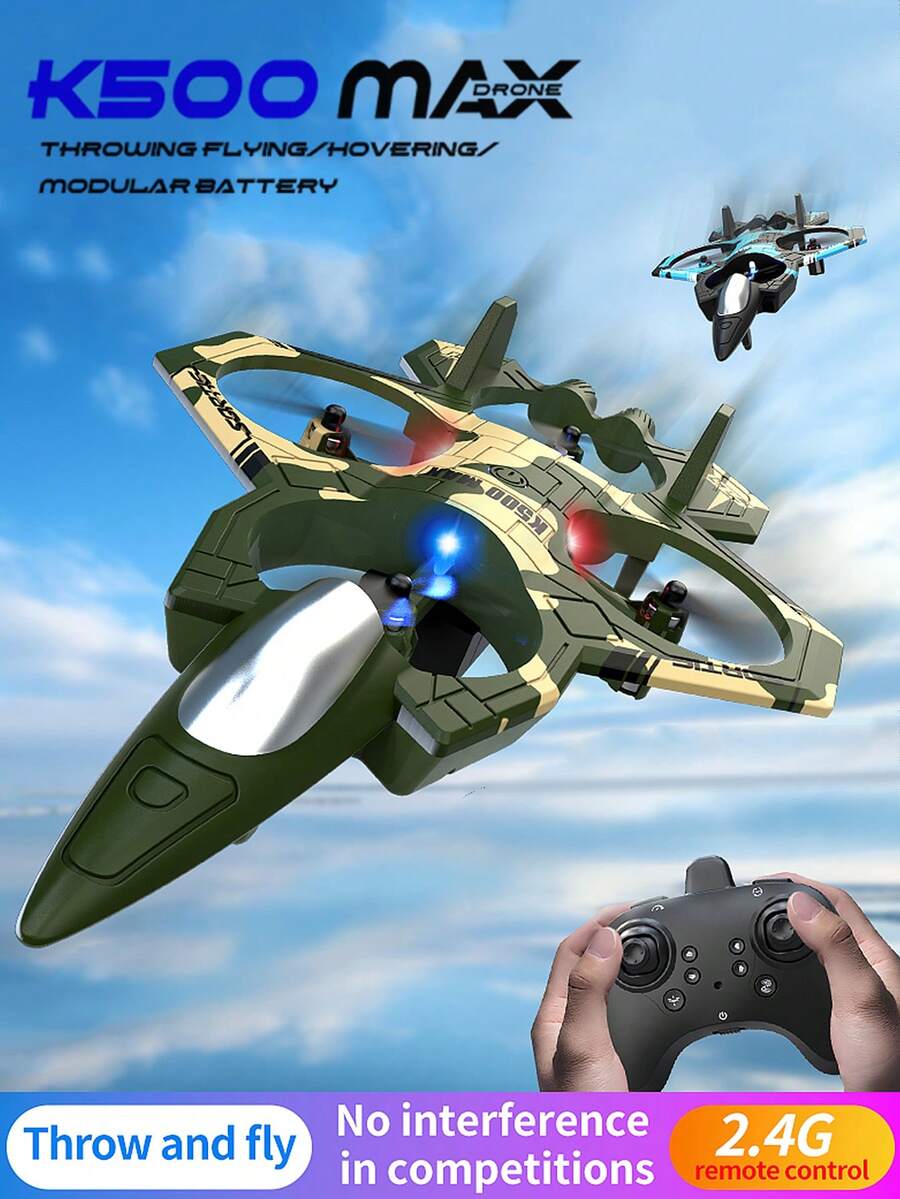 K500 Foam Toy Remote Control Airplane Model, Features 360° Stunt Flip And Hover Functions | Altitude Hold System | LED Lights Suitable For Beginners | USB Rechargeable Remote Control Airplane, Boys Toys Girls Toys Boys Gifts Girls Gifts Remote Control Airplane - Multicolor - View 1