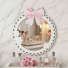 1pc Cute Acrylic Decorative Mirror, Wooden Frame With Bowknot Decor, Bohemian Style, Suitable For Living Room, Bedroom, Bathroom Home Decor, Girls Makeup Mirror, Dorm Decor, Shatterproof, Christmas Decoration - Acrylic Mirror Wall Stickers - View 9