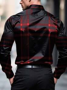 Camisa de manga larga con botones, a rayas y a cuadros, de estilo casual y de negocios para hombres.Camisa formal para hombres.Camisa a cuadros para hombres.Adecuada para uso diario, ir al trabajo, salir, fiestas.Se puede combinar con pantalones de traje o traje.Estampado aleatorio. - Negro - Ver 3