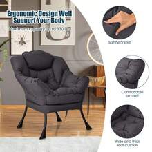 Sillón Individual Moderno de Tela de Poliéster Lifezeal con Bolsillo Lateral, Azul Marino/Beige/Gris/Marrón - Gris - Ver 9
