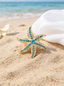1pc Zinc Alloy Rhinestone Marine Life Brooch, Premium Design, Holiday Party Accessory - Blue - View 2