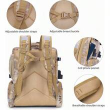 Fishing Tackle Backpack, 45L Storage Waterproof Travel Bag Store Fishing Gear With Insulated Top Pocket - Camouflage Khaki + Standard Size 4 Tackle Boxes Not Included 900d Nylon - View 7