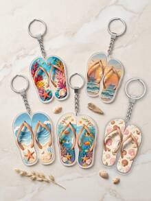 1pc Creative Summer Ocean Refreshing Theme Flip-Flop Acrylic Keychain, Versatile Fashion Bag Charm Decoration, Multifunctional Key Organizer, Suitable For Car Rearview Mirror Eye-Catching Fun Pendant, Daily Home Decor - Multicolor - View 1