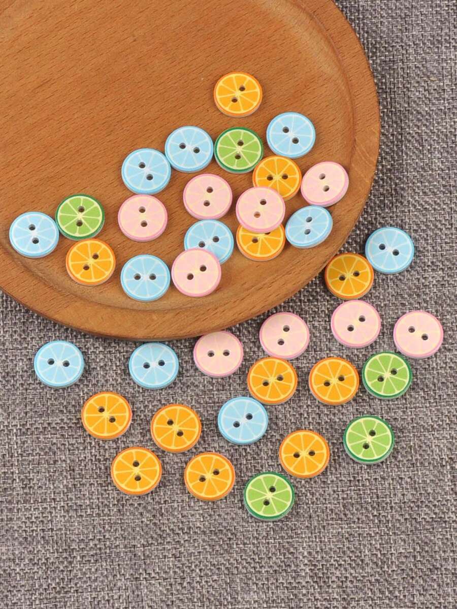 30pcs 1.5cm Multicolor Mixed Mini Lemon Pattern Plastic 2-Hole Buttons, Handmade Creative DIY Decorative Buttons For Clothing, Bags, Hair Accessories - Multicolor Mixing - View 1