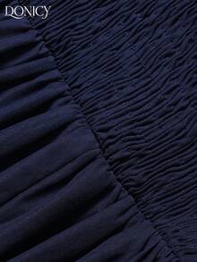 DONICY Women's Navy Blue Spaghetti Strap Maxi Dress, Pleated Bust Design With Tie Details And A-Line Slit Hem, Minimalist Style Suitable For Spring Work And Dates - Royal Blue - View 4