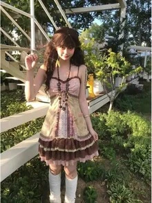 Sweet Japanese Lolita Mini Dress Women Harajuku Y2K Strap Gothic Retro Party Aesthetic Daily Casual Female Cute Streetwear Summer Kawaii Punk Print - 3914 套 - 查看 2