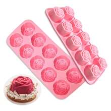 2 Pack 20 Cavity Rose Shaped Silicone Chocolate Molds, Heat Resistant Non-Stick Baking Tray, Easy Release & Clean, For Chocolate Candy Mousse Cake Dessert, Valentine Mother's Day Party Home Baking Decor - 2 Pink Items - View 3