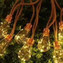 1入 5M10LED/8M20LED 太陽能麻繩木瓜燈 銅線串燈,適用於居家、派對、露營、陽台及庭院裝飾 - 金色麻繩木瓜燈 - 查看 6