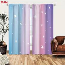 2Pcs Curtains 2D Flat Gradient Background With Light Blue To Light Purple Transition Vertical Pink White Stripes And Scattered White Stars Of Different Sizes For Whimsical Dreamy Composition Window Drapes For Bedroom Room Decor Decoration Window Treatment. - 2pcs - 查看 10