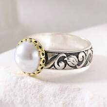 Vintage Carved Textured Dual-Tone Ring, Unique Attention-Grabbing, Versatile For Daily Wear & Gatherings - Silver - View 6