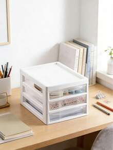 3-Tier Drawer Cosmetic Storage Box, Home Desktop Nail Art Jewelry Transparent File Organizer, Multi-Layer Storage Cabinet For Students - View 2