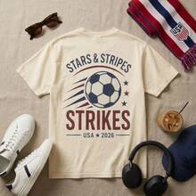 2026 World Cup USA Soccer Shirt, Stars And Stripes Strikes Retro Graphic Tee,  USMNT Fan Gear, Unisex Soccer Watch Party Unisex T-Shirts For Summer Outings - 白色 - 查看 2