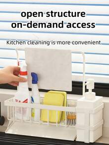 Versatile Kitchen & Bathroom Sink Organizer - Durable Plastic/Metal Drain Rack For Sponges, Cloths & Supplies - A - View 6
