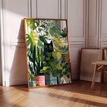 1 pieza Arte de pared en lienzo con gato negro escondido en plantas de la jungla, impresión bohemia tropical de Monstera y plantas de interior, decoración de pared verde minimalista única para amantes de los gatos, adecuada para sala de estar, dormitorio, oficina y apartamento, obra de arte de decoración del hogar única, también un gran regalo, decoración del hogar, decoración de la habitación, decoración del baño, decoración de la sala de estar, decoración del dormitorio, decoración de la cocina, decoración de la oficina, póster de apartamento - A - Ver 5