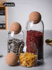 choxila 1pc Glass Coffee Storage Jar, Tea Leaf Storage Jar With Airtight Cork Lid, Glass Jar For Coffee Beans, Dried Fruits - View 6