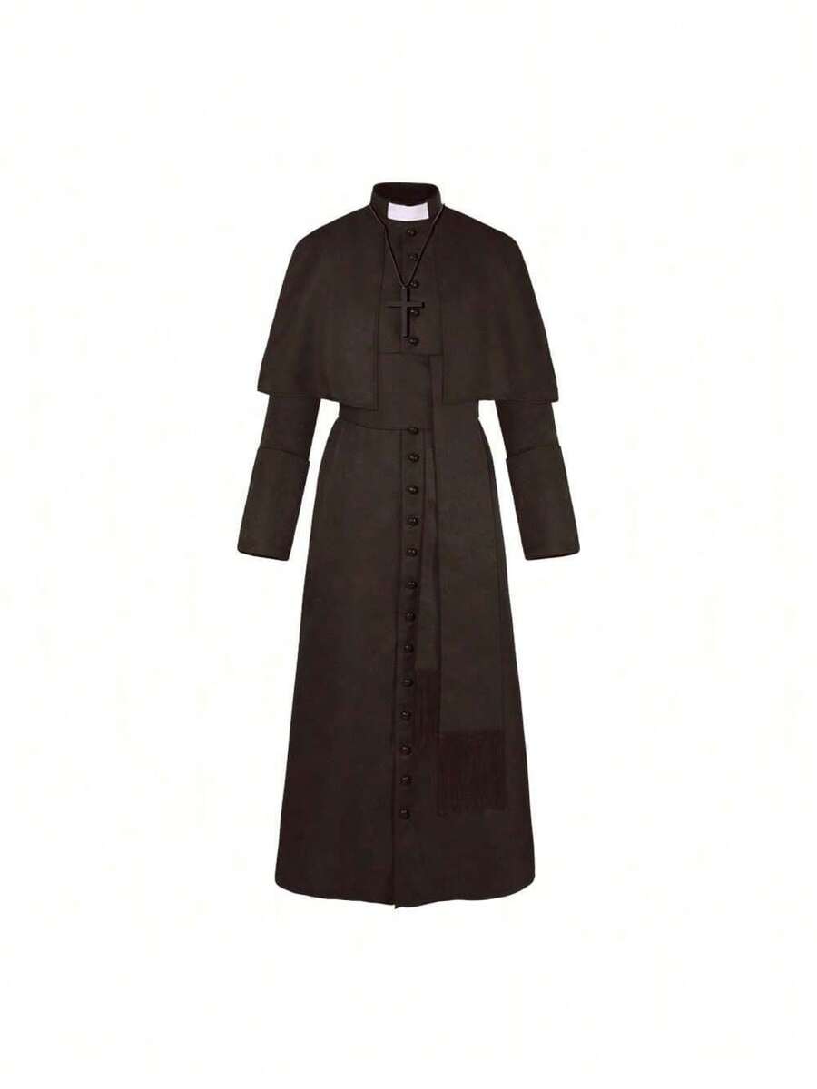 Cosplay Clothing - Solid-color Brown Priest's Robe (with Cross Included) - View 1