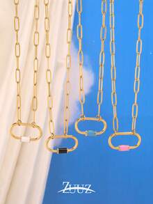 1pc Stainless Steel Colorful Elliptical Buckle Pendant Necklace For Women Fashion Simple 18K Gold Plated Charms Chain Necklace - necklace - View 1