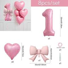 8pcs Pink Bow Foil Balloons With Heart Balloons Set, Suitable For Birthday Party Decoration, Baby Shower, Wedding - View 7