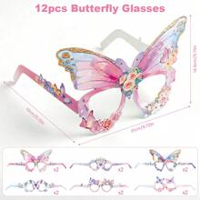 12pcs Pink & Purple Butterfly Shaped Paper Glasses, Party Photo Booth Props, Mix & Match Butterfly Colors, Perfect For Butterfly Theme Birthday Party Photo Booth Props And Masquerade Decorations - Multicolor - View 7