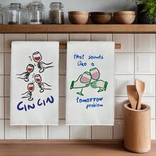 2PCS Kitchen Towels With Hand-Painted Pattern Print, 40*60cm Rectangular Microfiber Kitchen Towels, Dishcloths, Table Cloths, Hand Towels, Kitchen Decor, Housewarming Gift For Neighbors, Kitchen Napkins And Dishcloths, Home Decor - White - View 1
