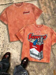 Summit Motorsport Spark Plug Retro Car Culture Oversized Graphic Tee, Oversize Men Cotton Crew Neck Streetwear Summer Top - 橘色 - 查看 9