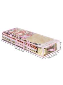 1pc Gift Wrapping Paper Storage Box, Christmas Present Organizer Bag With Inner Pocket, Holiday Decoration Underbed Storage Container Bag - Pink Transparent - View 3