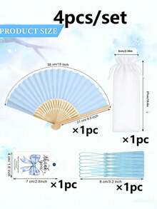 1-40pcs/Set Blue Wedding Fans Wholesale, Faux Silk Fabric Bamboo Folding Fans With Sheer Bag And Thank You Tag, Suitable For Wedding Party, Bridesmaid, Church Gifts - Mixed - View 7