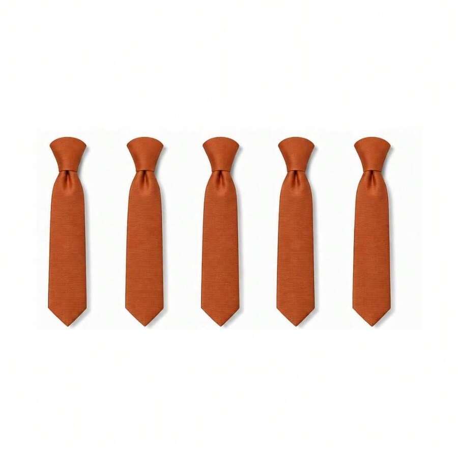 Set Of 5 Light Gray Formal Ties For Groomsmen, Weddings, Events, And Conferences - Terracotta - View 1