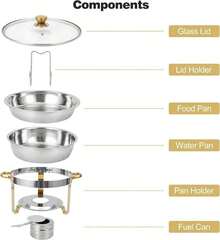 Recipientes para Buffet - Juego de Recipientes Redondos de 6QT con Tapas de Vidrio Transparente, Calentadores de Comida para Buffet - Perfectos para Fiestas en Casa, Eventos de Catering - Oro - Juego de 4 - Ver 11