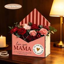 1 pieza Cesta de almacenamiento de madera para el Día de la Madre, caja de decoración festiva, grabada con 'Feliz Día de la Madre', decoración de escena festiva cálida, contenedor de almacenamiento de flores y regalos - Multicolor - Ver 4