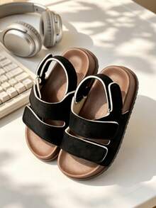 HAHABOBO Infant & Toddler Double Hook & Loop Sports Sandals, Black Adjustable Heel Strap Casual Shoes For Boys & Girls, Lightweight Outdoor Beach Slip-On Slides - Black - View 5