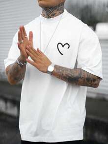 Hombres Camiseta con estampado de corazón - Blanco - Ver 1