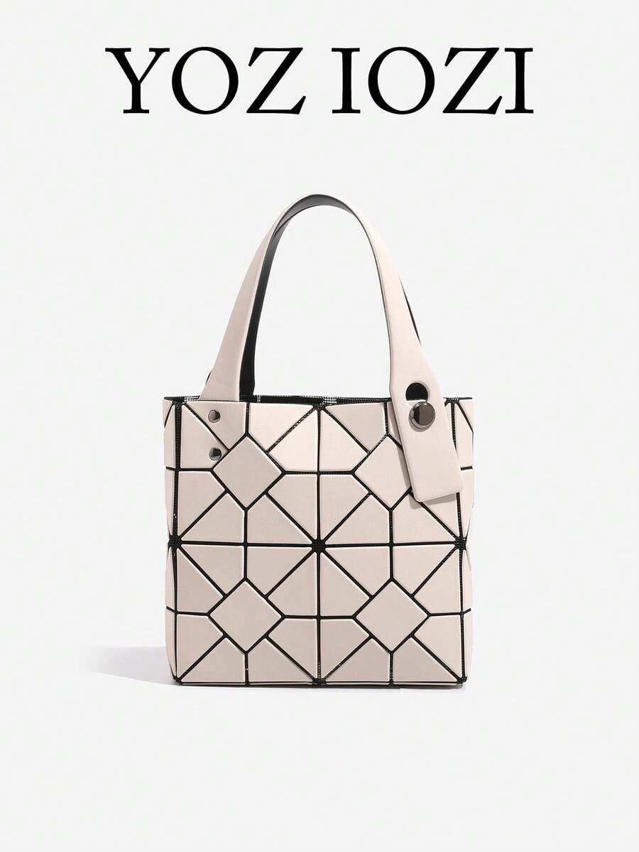 Nuevo bolso de mano estilo coreano de primavera/verano con patrón geométrico de rombos, bolso de compras minimalista y elegante - Albaricoque - Ver 1